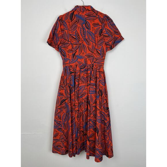 ALEXIS x TARGET Size Small Tropical Leaf Stretch Midi Pleated Shirtdress Pockets - Picture 3 of 13